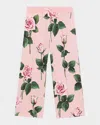 Dolce & Gabbana Girl's Rose-print Wide Leg Pants In Pink Print