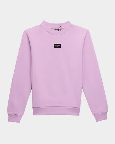 Dolce & Gabbana Kids' Girl's Rubber Logo Patch Sweatshirt In Light Purp