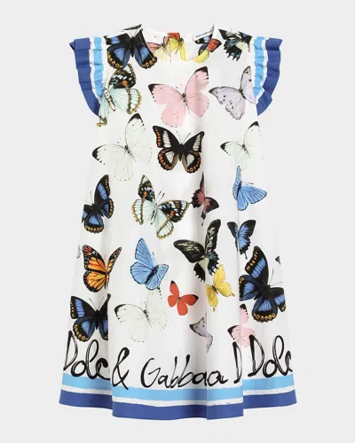 DOLCE & GABBANA GIRL'S RUFFLED BUTTERFLY-PRINT DRESS