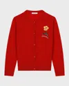 Dolce & Gabbana Girl's Shaved Flower Patch Logo-print Cardigan In Dark Red