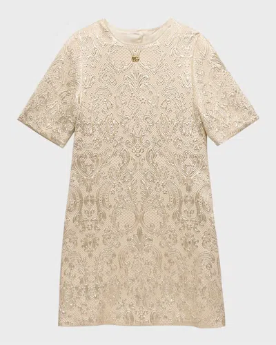 Dolce & Gabbana Kids' Girl's Short-sleeve Brocade Dress In Gold