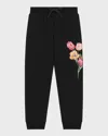 Dolce & Gabbana Girl's Sweatpants W/ Embroidered Tulips In Dark Blue