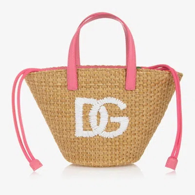 Dolce & Gabbana Kids' Girls Beige Dg Straw Handbag (30cm)