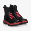 DOLCE & GABBANA GIRLS BLACK & RED LEATHER BOOTS