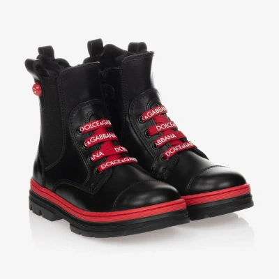 Dolce & Gabbana Kids' Girls Black & Red Leather Boots