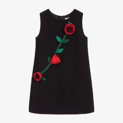 Dolce & Gabbana Babies' Girls Black & Red Roses Dress