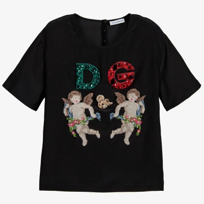 Dolce & Gabbana Kids' Girls Black Angels Silk Top