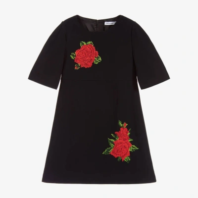 Dolce & Gabbana Kids' Girls Black Red Roses Dress