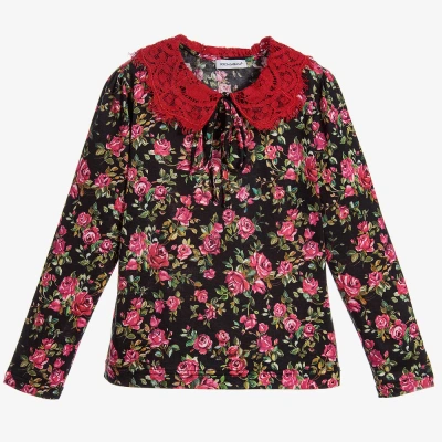 Dolce & Gabbana Kids' Girls Black Roselline Blouse In Red