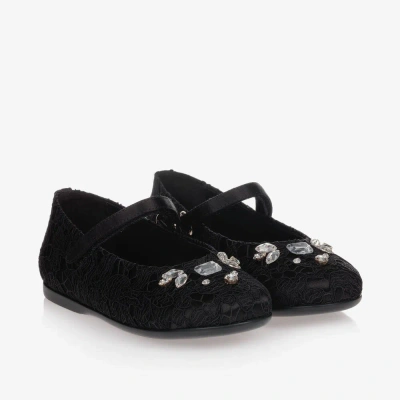 Dolce & Gabbana Kids' Girls Black Satin & Lace Shoes