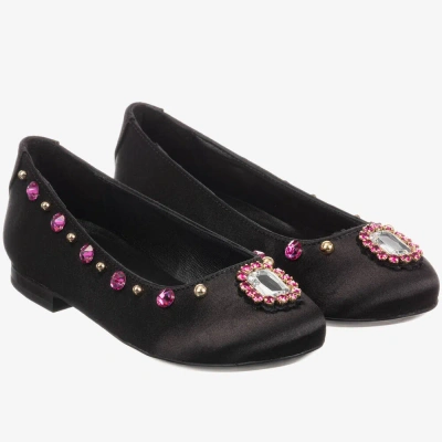 Dolce & Gabbana Kids' Girls Black Silk Jewel Shoes