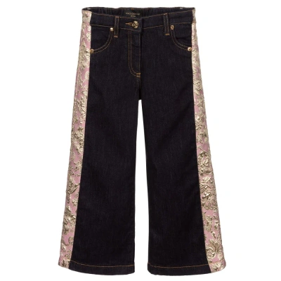 Dolce & Gabbana Kids' Girls Blue Denim & Brocade Jeans