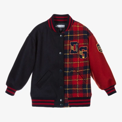 Dolce & Gabbana Kids' Girls Blue Wool Bomber Jacket In Red