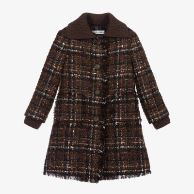 Dolce & Gabbana Kids' Girls Brown Check Tweed Coat