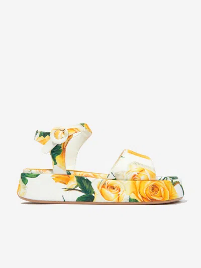 Dolce & Gabbana Kids'  Girls Canvas Rose Print Sandals In Multicoloured