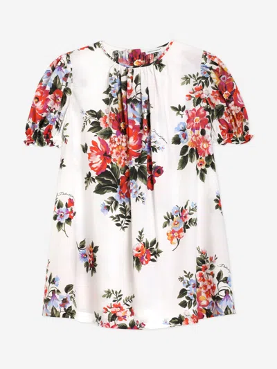 Dolce & Gabbana Babies'  Girls Cotton Floral Print Dress In White