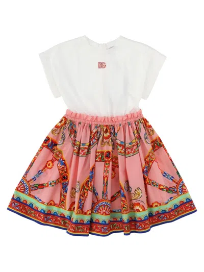 Dolce & Gabbana Girls Cotton Gown With Cutout Sleeves In Multi