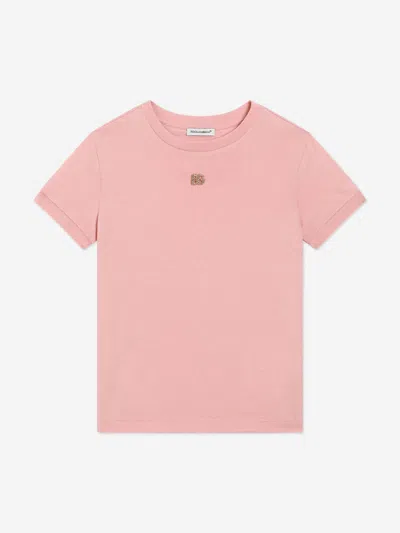 Dolce & Gabbana Kids'  Girls Diamante Logo T-shirt In Pink