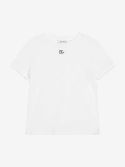 Dolce & Gabbana Kids' Girls Diamante Logo T-shirt In White