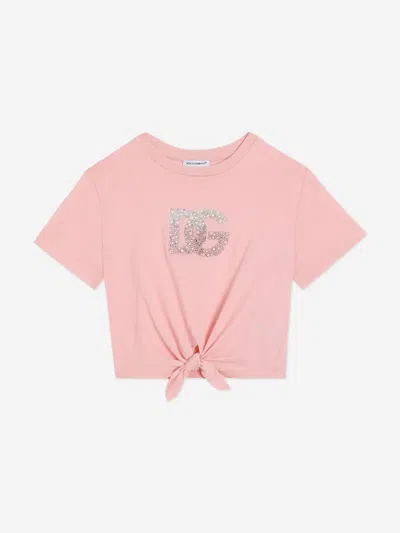 Dolce & Gabbana Kids' Girls Diamante Logo Tie Front T-shirt