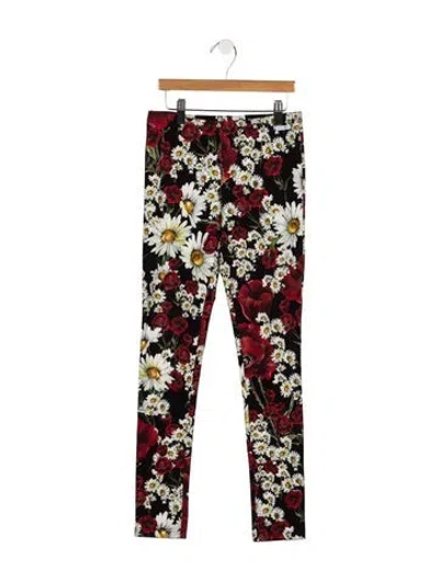 Pre-owned Dolce & Gabbana Kids' Girls Floral Leggings In Black