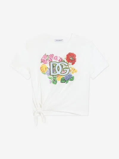 DOLCE & GABBANA DOLCE & GABBANA GIRLS FLORAL LOGO TIE FRONT T-SHIRT
