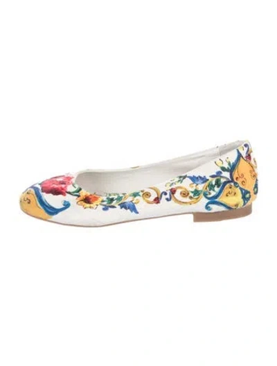 Pre-owned Dolce & Gabbana Kids' Girls Floral Print Ballet Flats In White