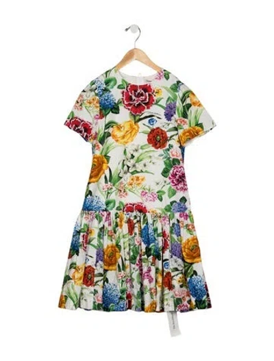 Pre-owned Dolce & Gabbana Kids' Girls' Floral Print Dress W/tags In White