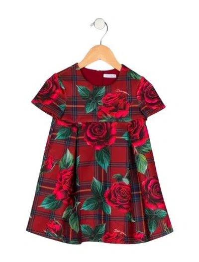 Pre-owned Dolce & Gabbana Babies' Girls' Floral Short Sleeve Dress In Red