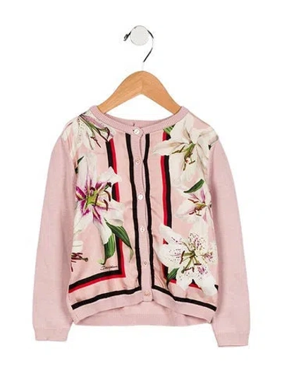 Pre-owned Dolce & Gabbana Babies' Girls' Floral Silk Cardigan In Pink