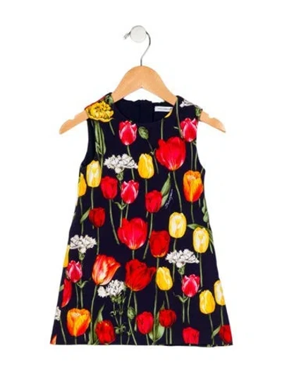 Pre-owned Dolce & Gabbana Babies' Girls' Floral Sleeveless Dress In Blue
