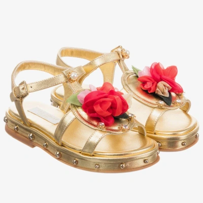 Dolce & Gabbana Kids' Girls Gold Leather Sandals