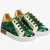 DOLCE & GABBANA GIRLS GREEN & GOLD LEATHER TRAINERS