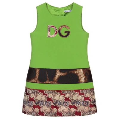 Dolce & Gabbana Kids' Girls Green Viscose Patchwork Dress