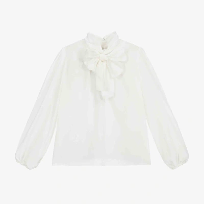 Dolce & Gabbana Kids' Girls Ivory Silk Bow Blouse In White