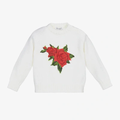 Dolce & Gabbana Babies' Girls Ivory Wool Knit Rose Sweater