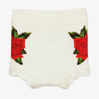 Dolce & Gabbana Babies' Girls Ivory Wool Knit Roses Shorts