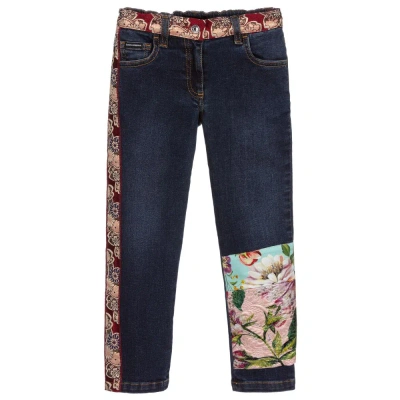 Dolce & Gabbana Kids' Girls Jacquard Patchwork Jeans In Blue