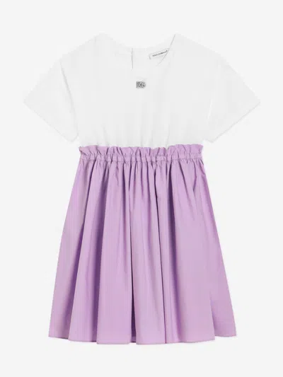 Dolce & Gabbana Kids' Girls Jersey And Cotton Logo Dress In Purple