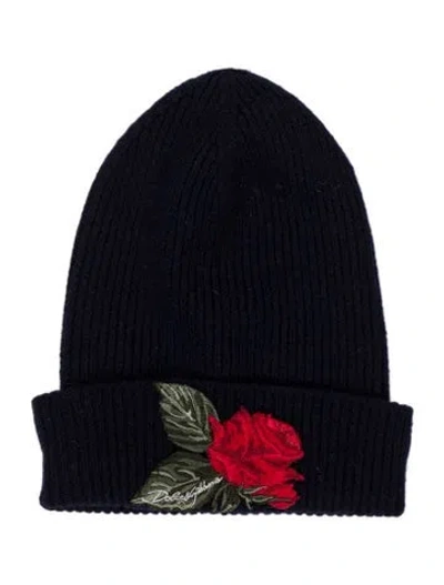 Pre-owned Dolce & Gabbana Babies' Girls' Knit Rose Graphic Beanie In Blue
