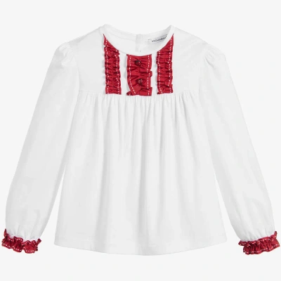 Dolce & Gabbana Kids' Girls Ladybird Ruffle Blouse In White