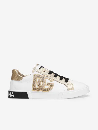 Dolce & Gabbana Kids' Girls Leather Dg Logo Trainers In Multi