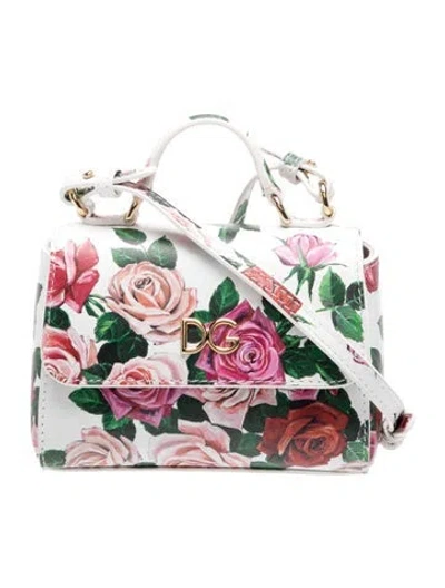 Pre-owned Dolce & Gabbana Kids' Girls' Leather Floral Print Handbag In White