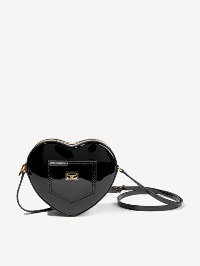 Dolce & Gabbana Babies' Girls Leather Heart Crossbody Bag In Black