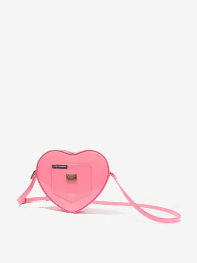 Dolce & Gabbana Kids' Girls Pink Leather Heart Handbag (15cm)