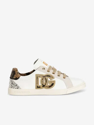 DOLCE & GABBANA DOLCE & GABBANA GIRLS LEATHER LEOPARD DG TRAINERS