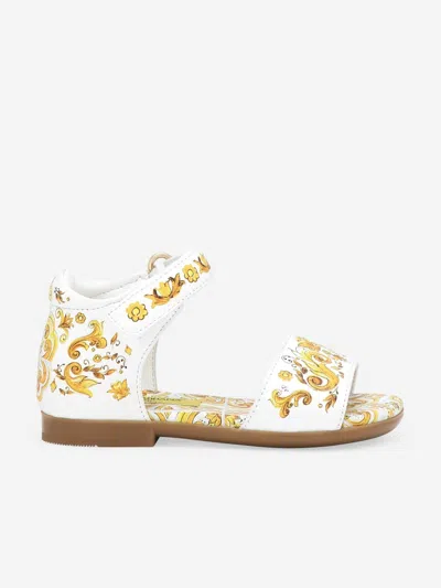 Dolce & Gabbana Kids' Yellow Azulejos Print Nappa Calfskin Sandal
