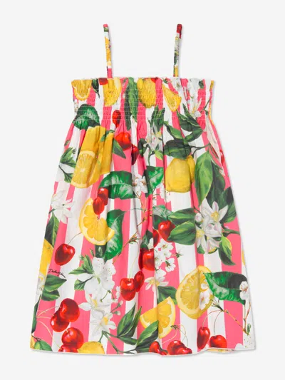Dolce & Gabbana Kids' Poplin Sundress With Lemon And Cherry Print In Multicoloured