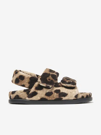 Dolce & Gabbana Kids' Girls Leopard Print Fluffy Sandals In Multicoloured