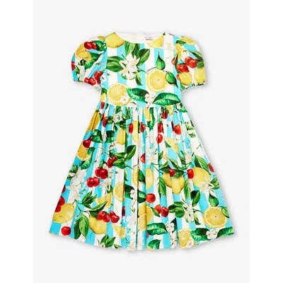 DOLCE & GABBANA FLORAL-PRINT SHORT-SLEEVE COTTON DRESS 8-12 YEARS